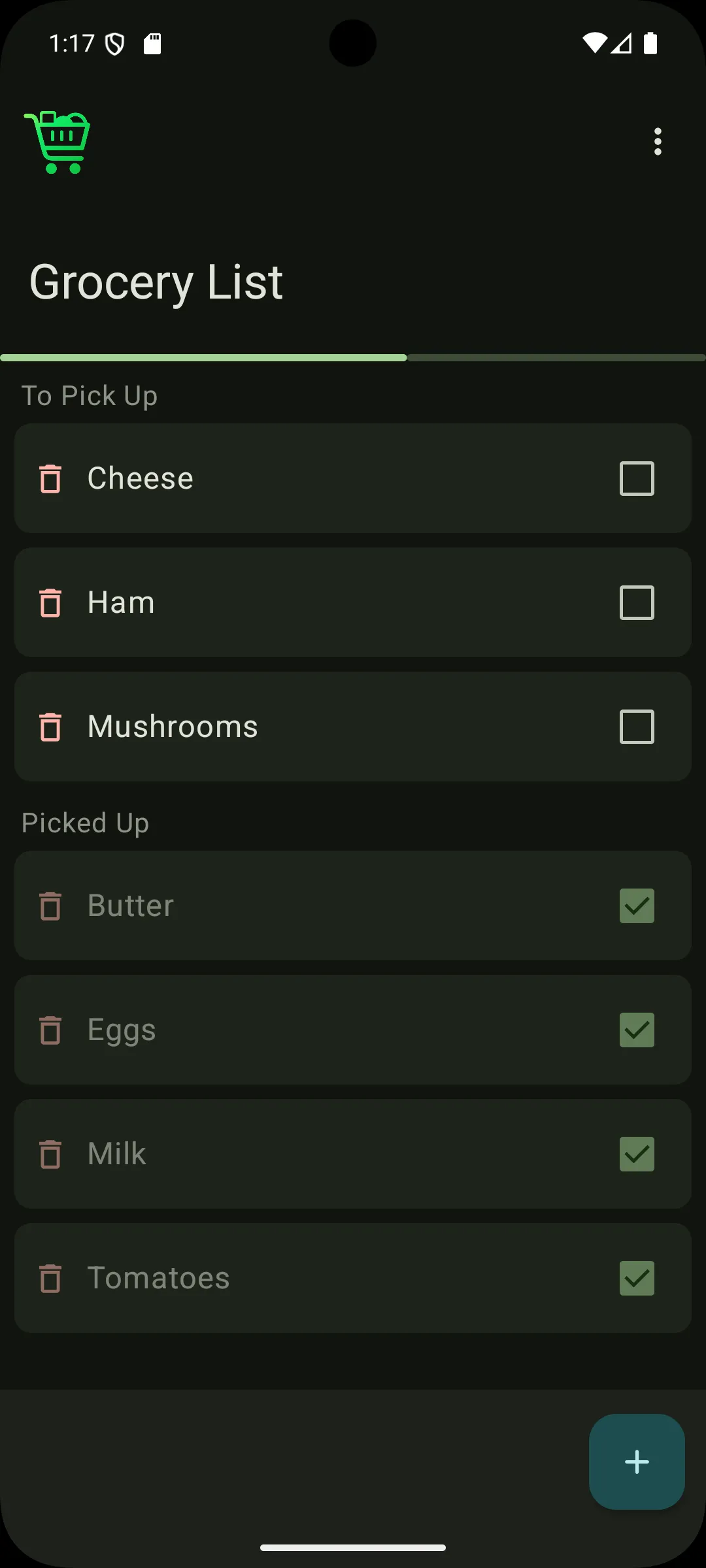 App screenshot in dark mode