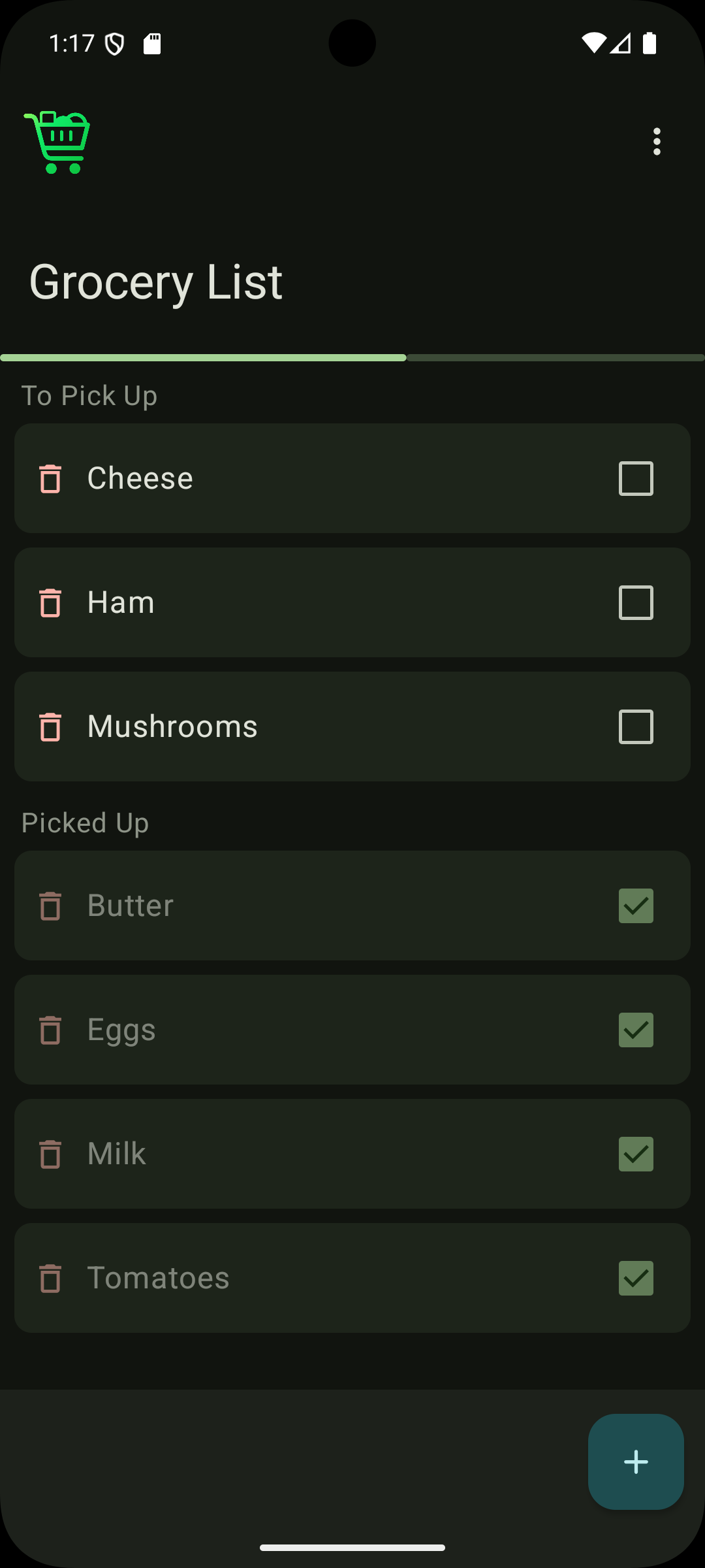 [App screenshot in dark mode]
